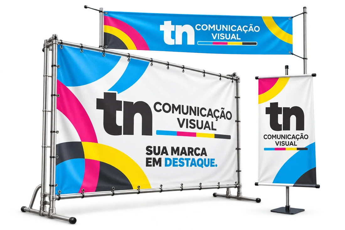 Composição ilustrativa de banners com a identidade da TN
